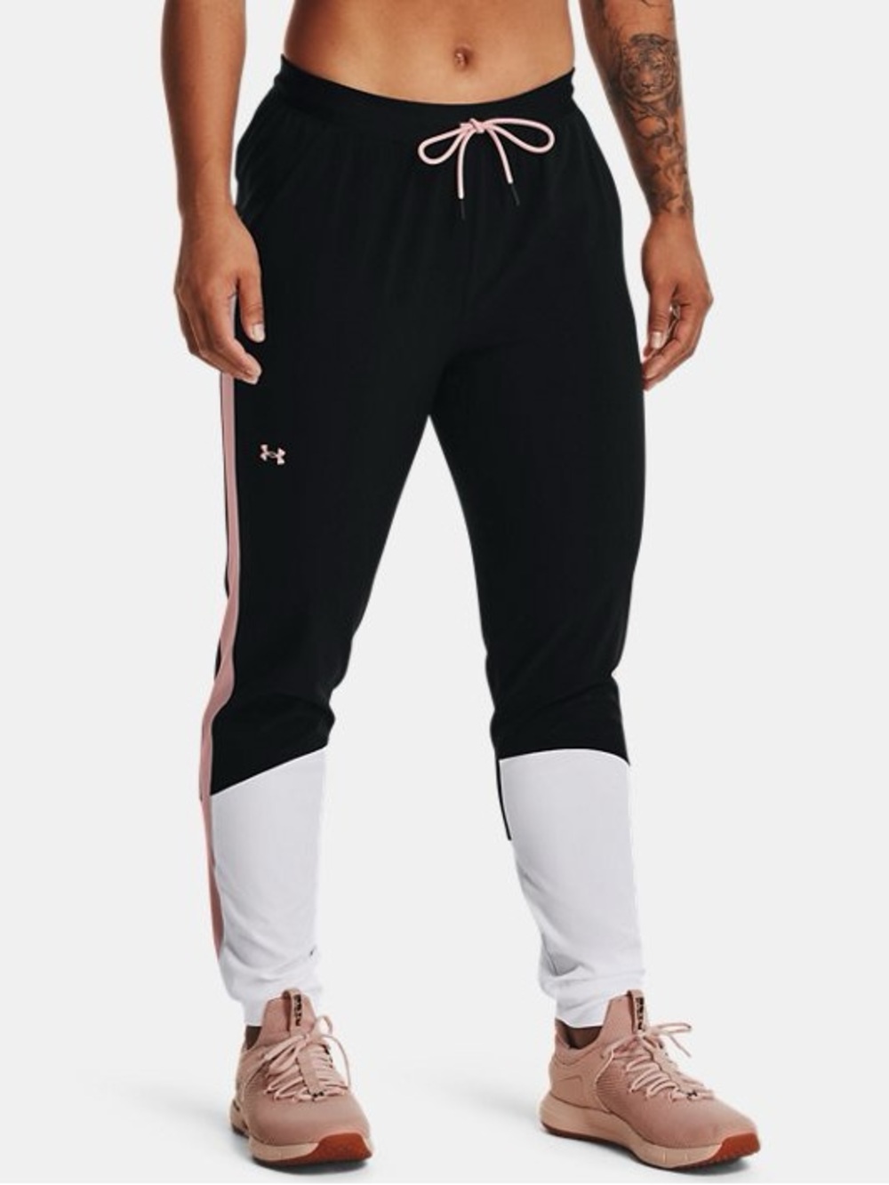 Under Armour Women Joggers XS Black White Pink Woven Athletic Pants